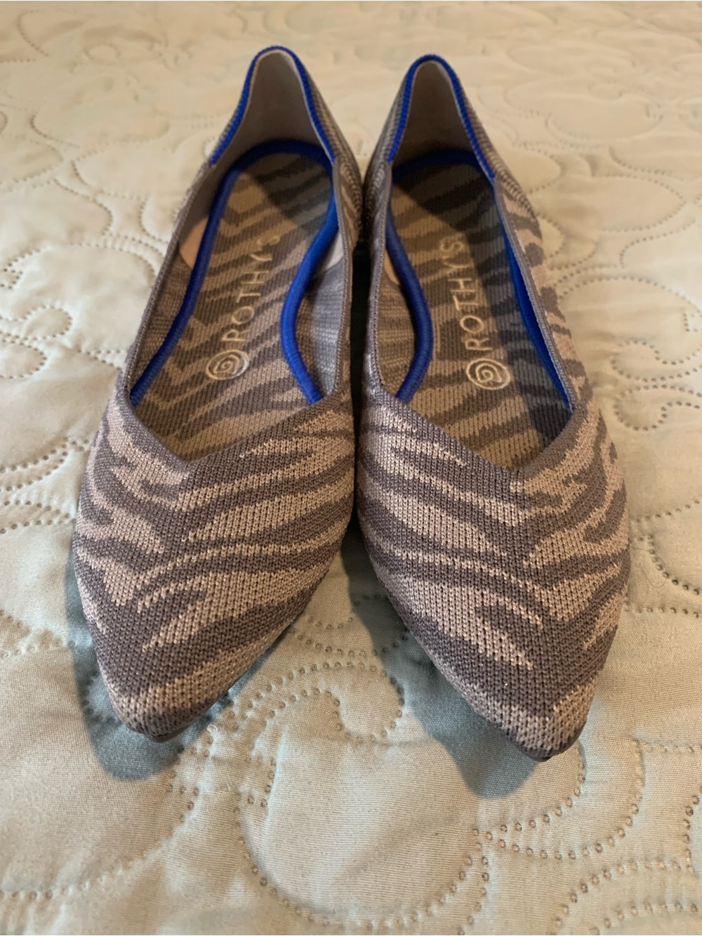 Rothy's The Point Gray Zebra Print Pointed Toe Knit Flats Women's Size 8
